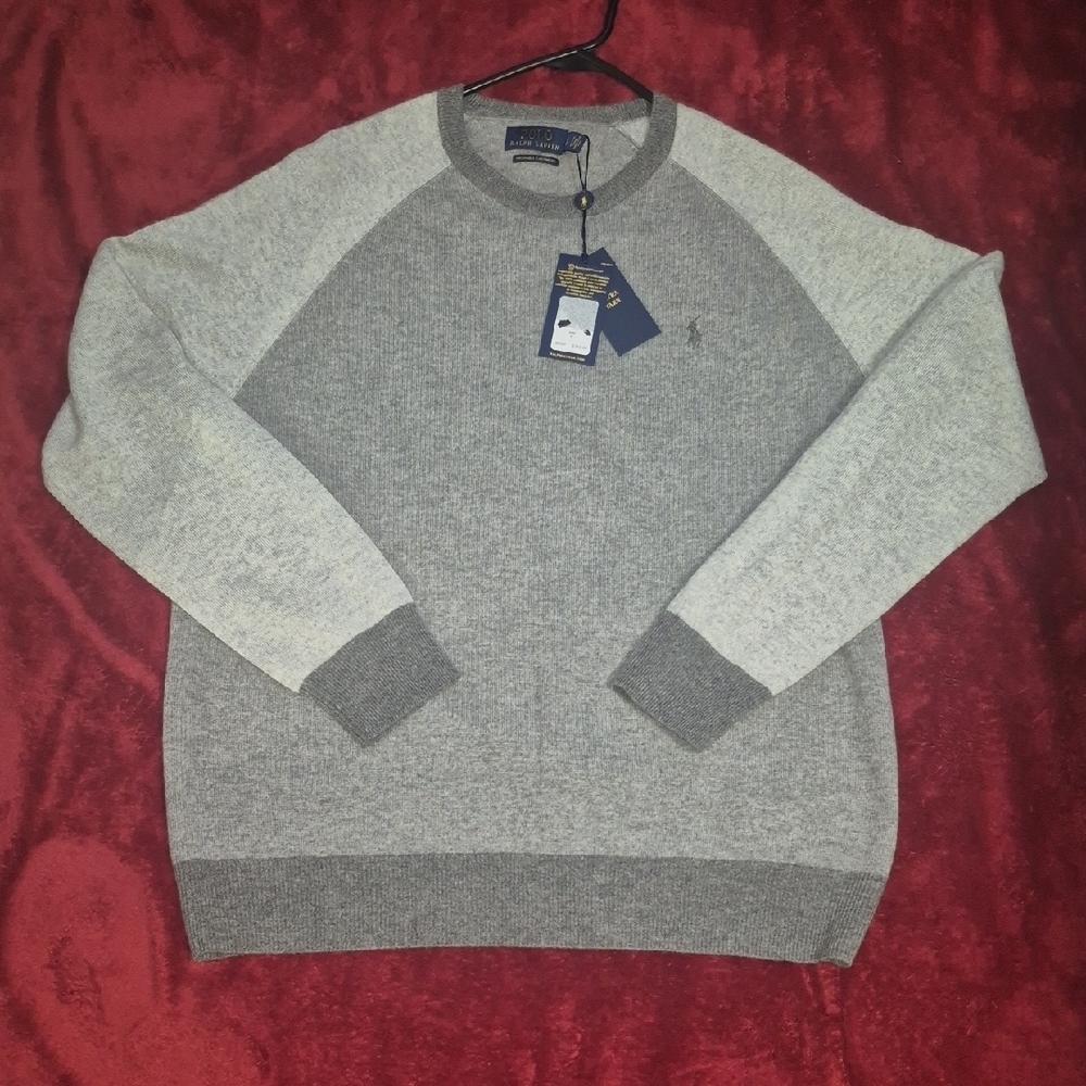 Ralph Lauren Two-Tone Gray Cashmere Crewneck Sweater - Picture 1 of 7